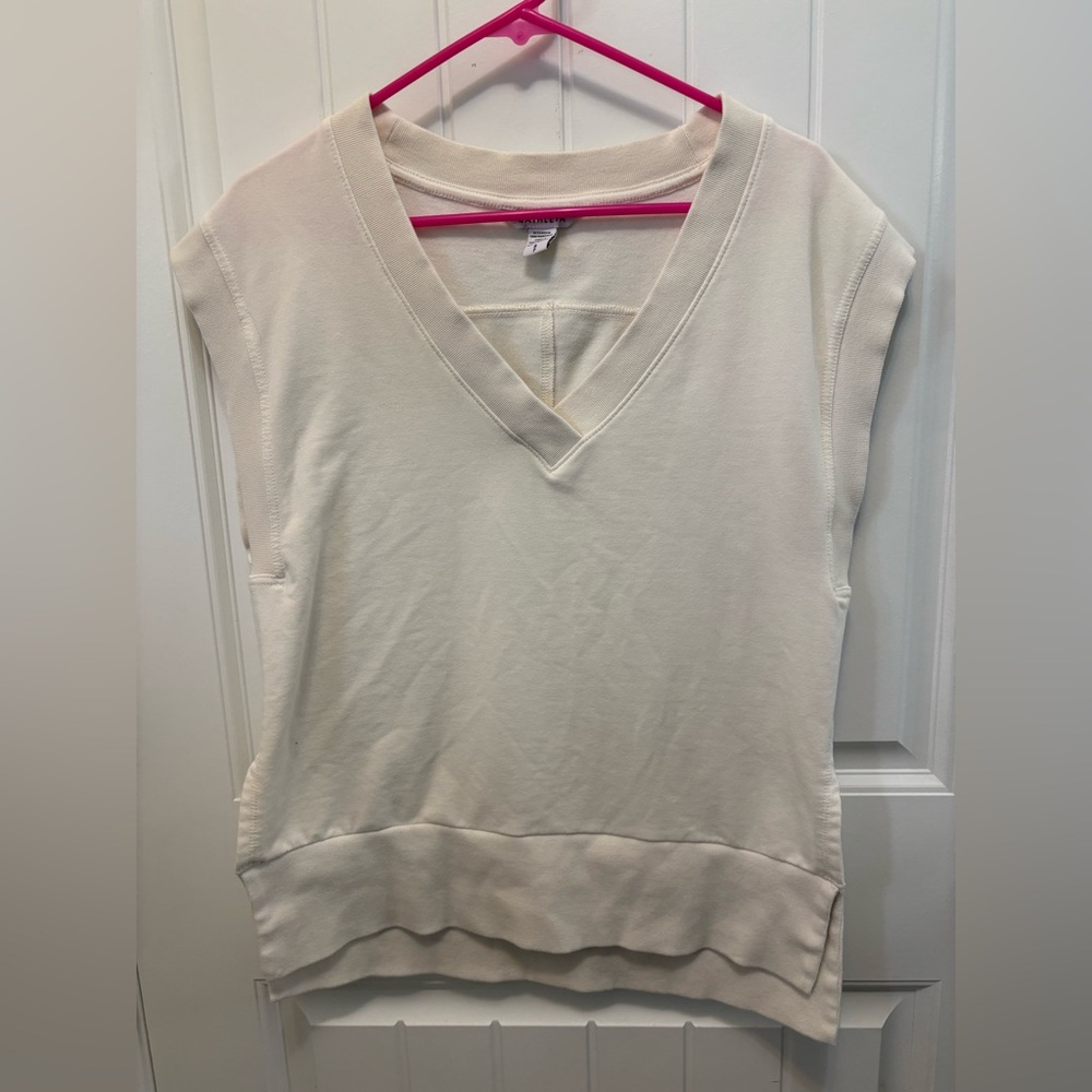 Athleta Retro Terry Cream V-Neck Pullover. Size Small.